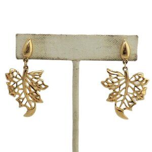 Vintage Signed Crown Trifari Leaf Pierced Earrings